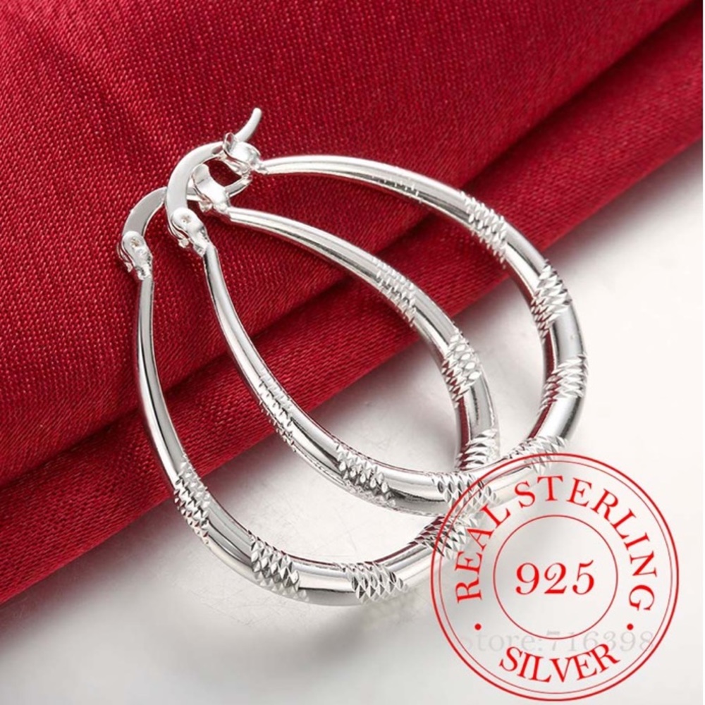 925 Sterling Silver shaped Pattern Hoop Earrings